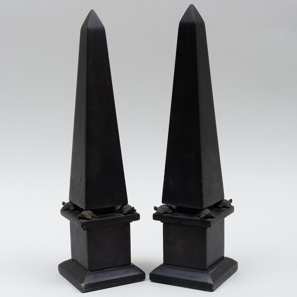 Appraisal: Pair of Stone Obelisks x x in An Artist s