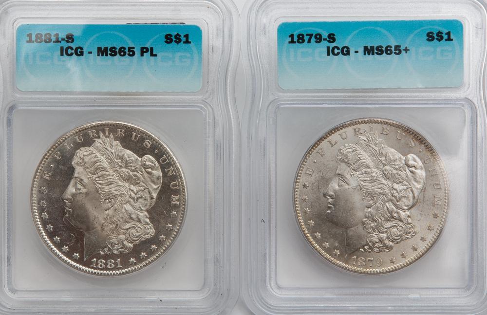 Appraisal: ICG GRADED MORGANS -S MS PL -S MS Two Morgan