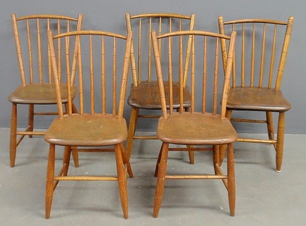 Appraisal: - Assembled set of five bamboo turned Windsor side chairs