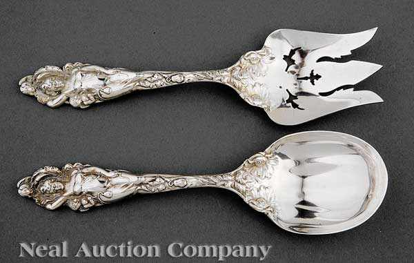 Appraisal: A Pair of Art Nouveau Sterling Silver Salad Servers Reed