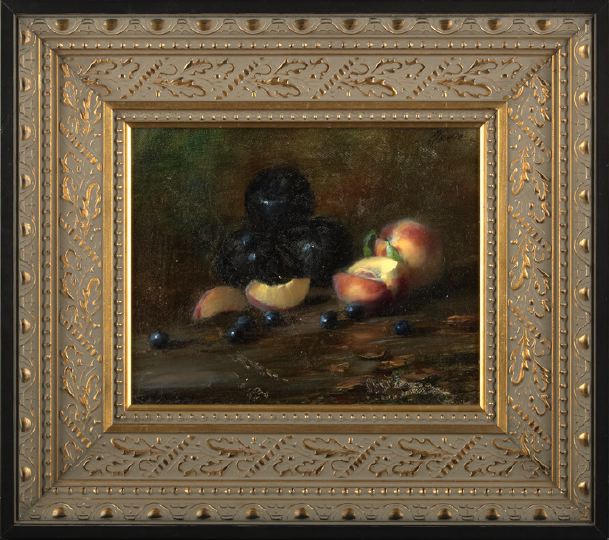 Appraisal: American School th Century Still Life with Peaches Plums and