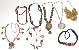 Appraisal: Assorted Ethnic Tribal Costume Necklaces Comprising a tribal silver metal