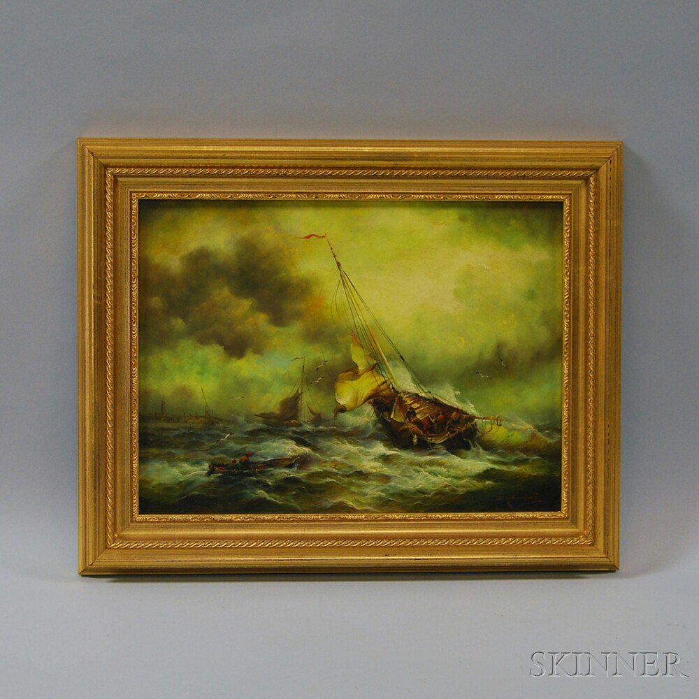 Appraisal: British School th Century Style Rough Seas Signed C Meadows