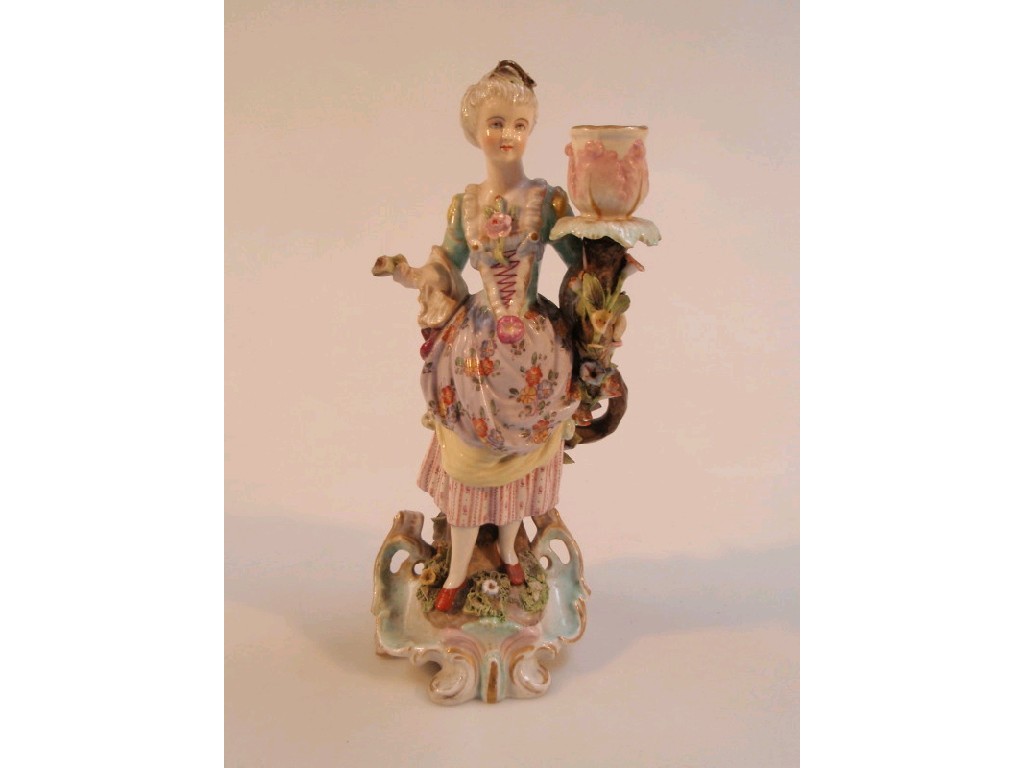 Appraisal: A thC Meissen porcelain female figural candlestick cm high losses