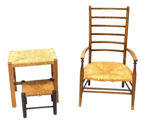 Appraisal: An early thC country child's ladderback chair with rope seat