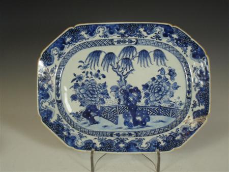 Appraisal: Two late th century Chinese export blue painted porcelain dishes