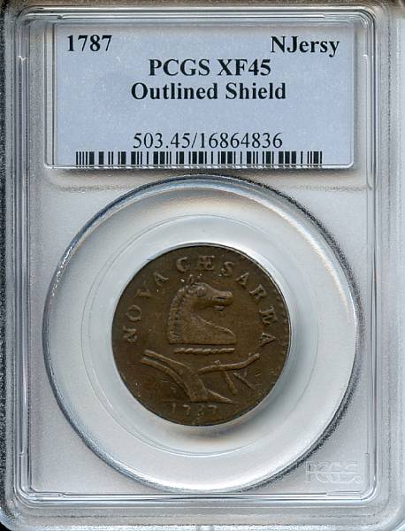 Appraisal: New Jersey Copper Outlined Shield XF PCGS Maris -g R