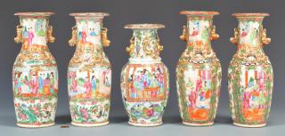 Appraisal: Rose Mandarin Garniture Vases Group of Rose Mandarin Rose Medallion