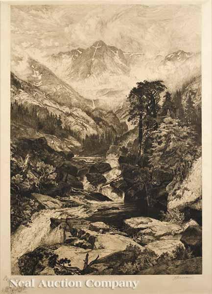 Appraisal: Thomas Moran American - Mountain of the Holy Cross etching