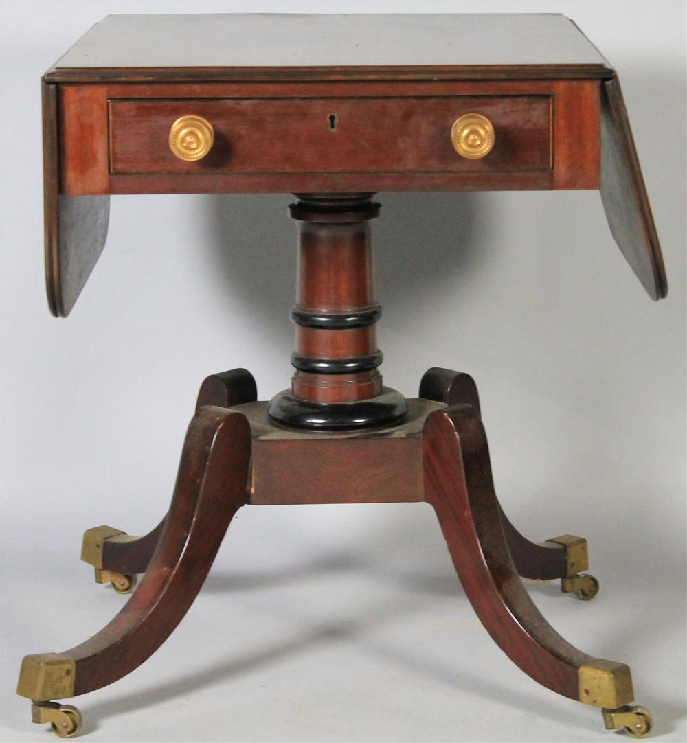 Appraisal: GEORGIAN STYLE MAHOGANY SQUARE TABLE WITH DROP LEAVES possibly Dell'Aria