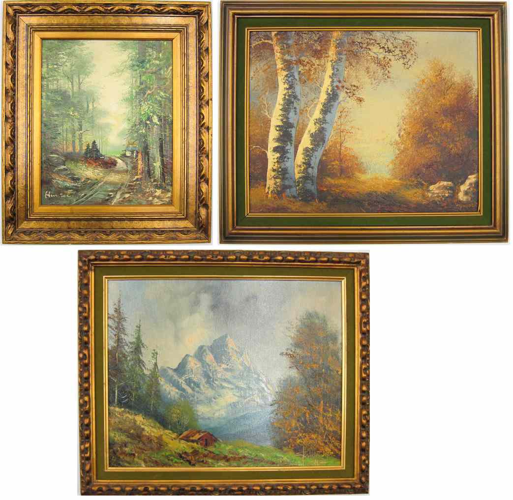 Appraisal: THREE OILS ON CANVAS the first depicting a forest road