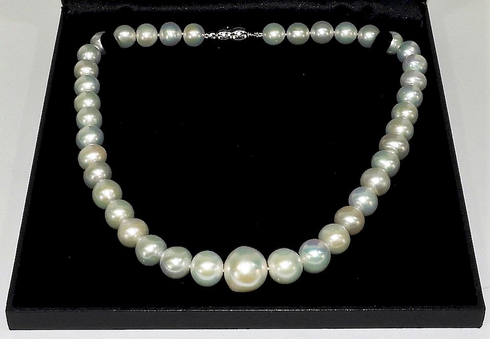 Appraisal: Estate Cultured Iridescent Pearl Silver Necklace China Contemporary Robust strand