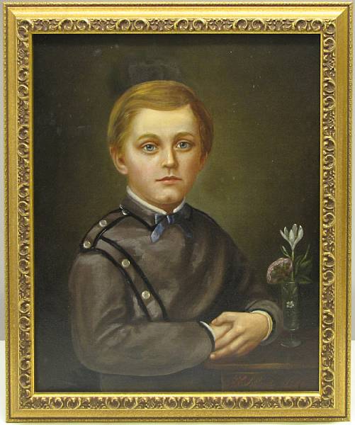 Appraisal: American or Continental school Portrait of a boy seated beside