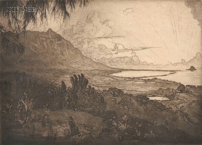 Appraisal: Huc-Mazelet Luquiens American - Two Views of Hawaii Sunset Kualoa