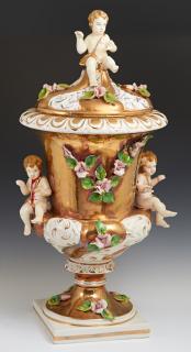 Appraisal: Large Italian Faience Covered Urn th c the li Large