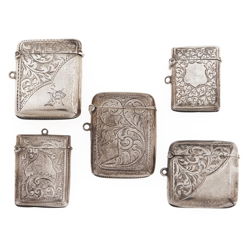 Appraisal: Five Edwardian and George V silver vesta cases - mm