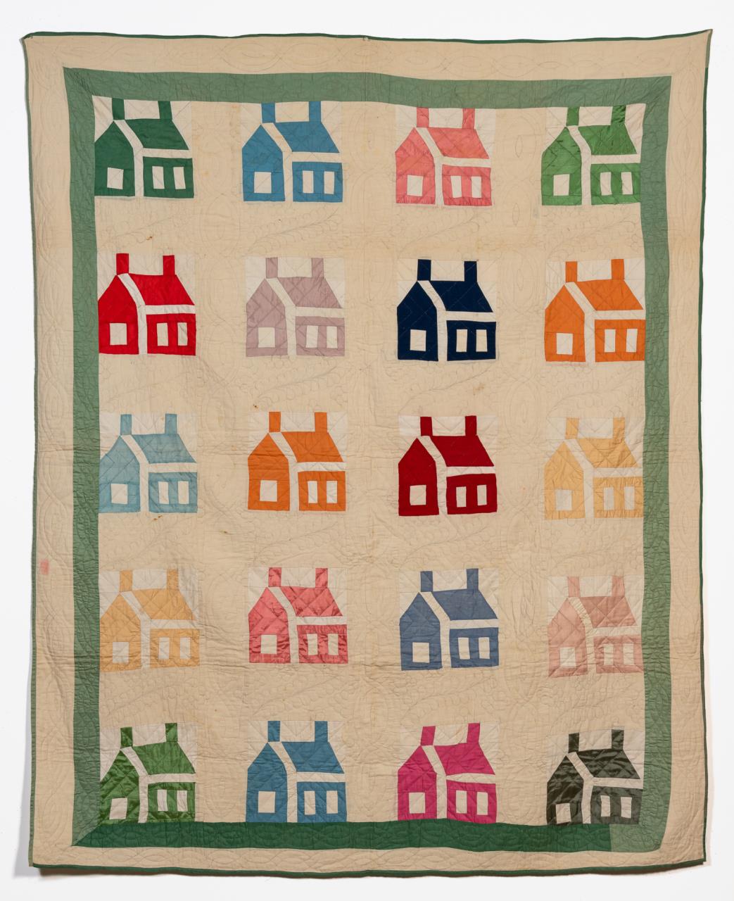 Appraisal: AMERICAN PATCHWORK HOUSE QUILT CA American patchwork School House quilt