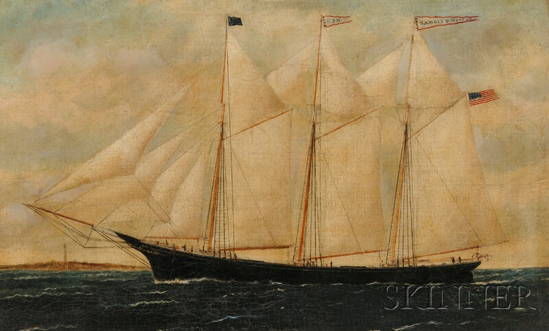 Appraisal: William P Stubbs American - Portrait of the Three-masted Schooner