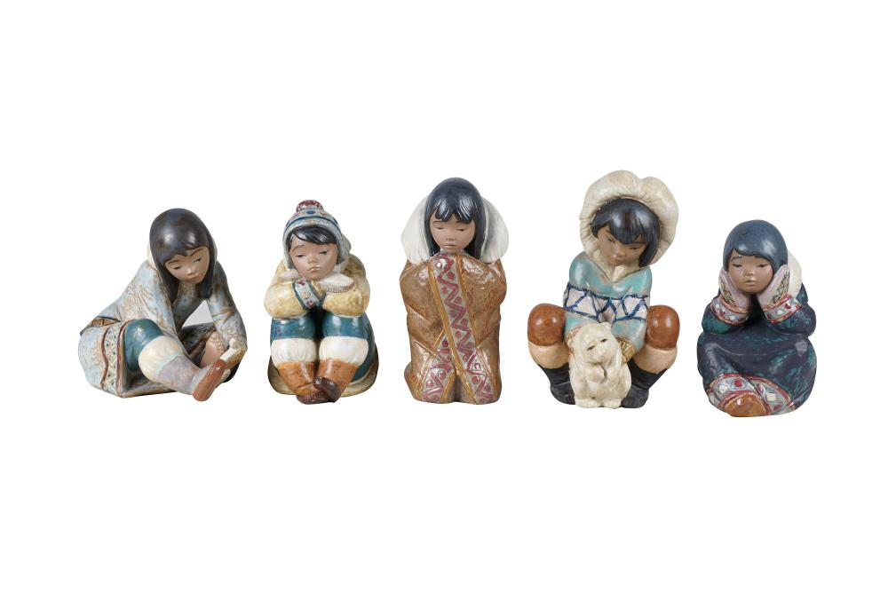 Appraisal: GROUP OF FIVE LLADRO INUIT STYLE FIGURESCondition good the tallest