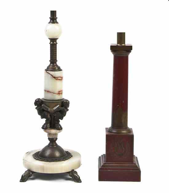 Appraisal: A Continental Onyx and Gilt Metal Lamp decorated with three