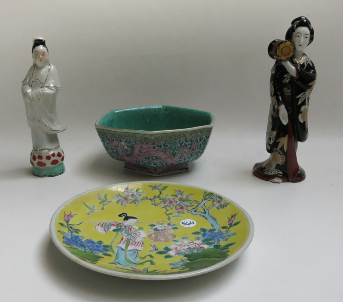 Appraisal: FOUR PIECES OF CHINESE POTTERY including two standing female figurines