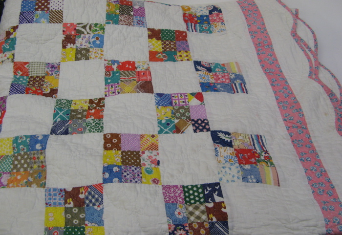 Appraisal: AMERICAN HANDMADE AND QUILTED PATCHWORK QUILT square multi-color pattern fabric