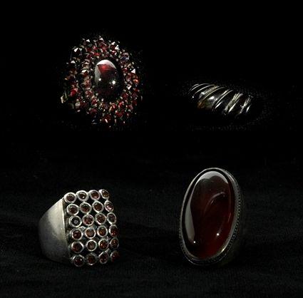 Appraisal: A Bohemian Garnet Ring a Jet Ring a Carnelian Ring