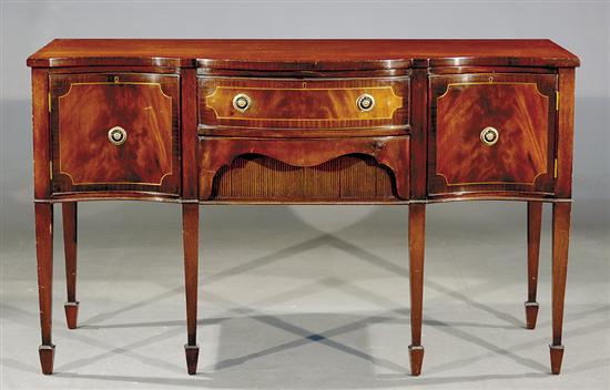 Appraisal: George III style inlaid mahogany serpentine sideboard early th century