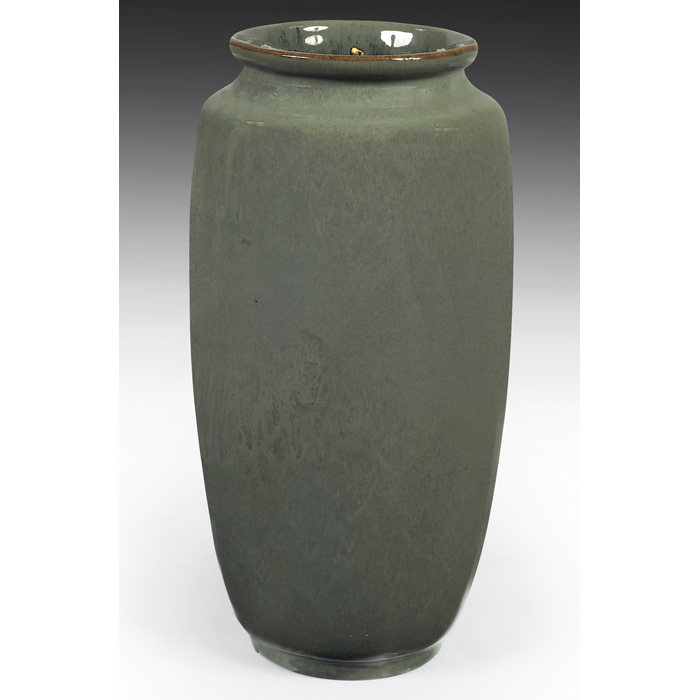 Appraisal: Teco vase shouldered form covered in a greenhigh glaze signed