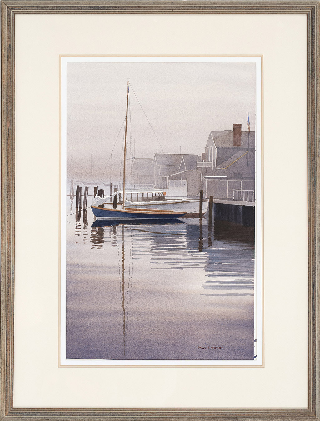 Appraisal: KAROL B WYCKOFFCape Cod ContemporarySailboat at dock likely Nantucket Signed