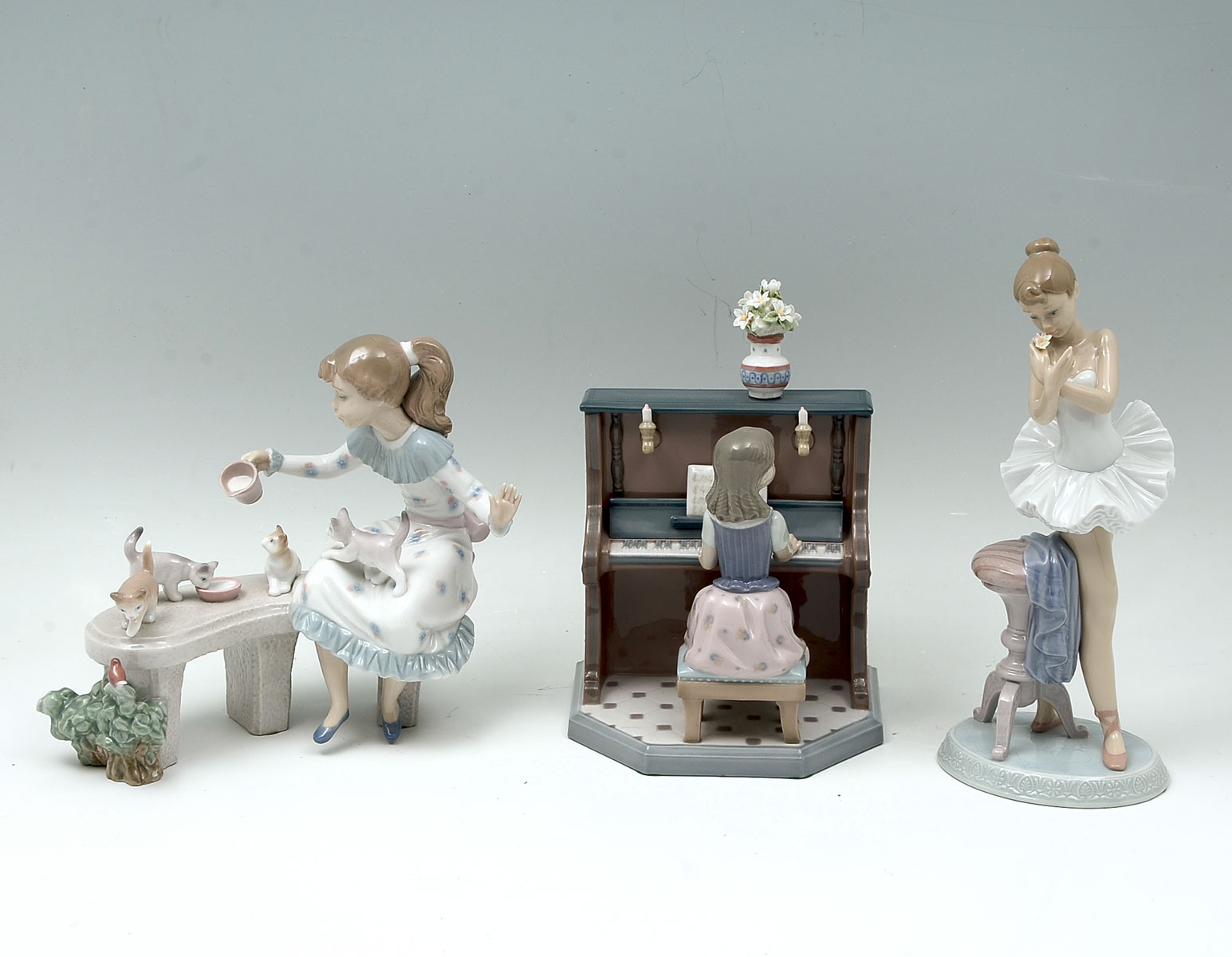 Appraisal: PC LLADRO GIRL AT PIANO GIRLS WITH CATS ''Purr-fect'' retired