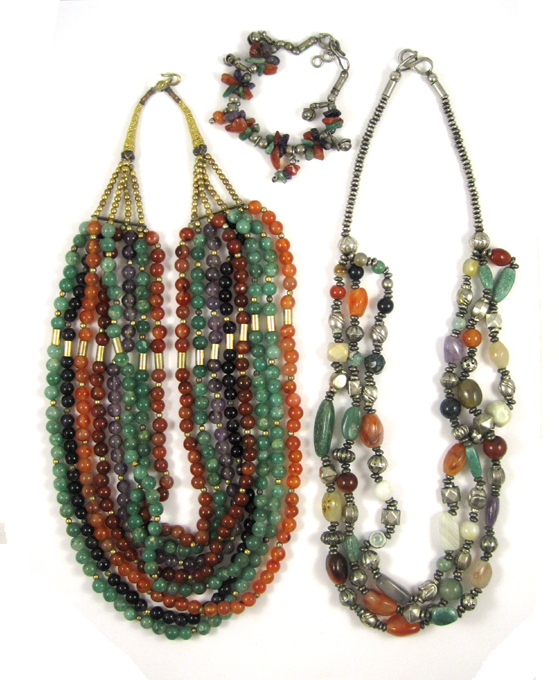 Appraisal: THREE ARTICLES OF COLORED GEMSTONE BEAD JEWELRY including an eight-strand