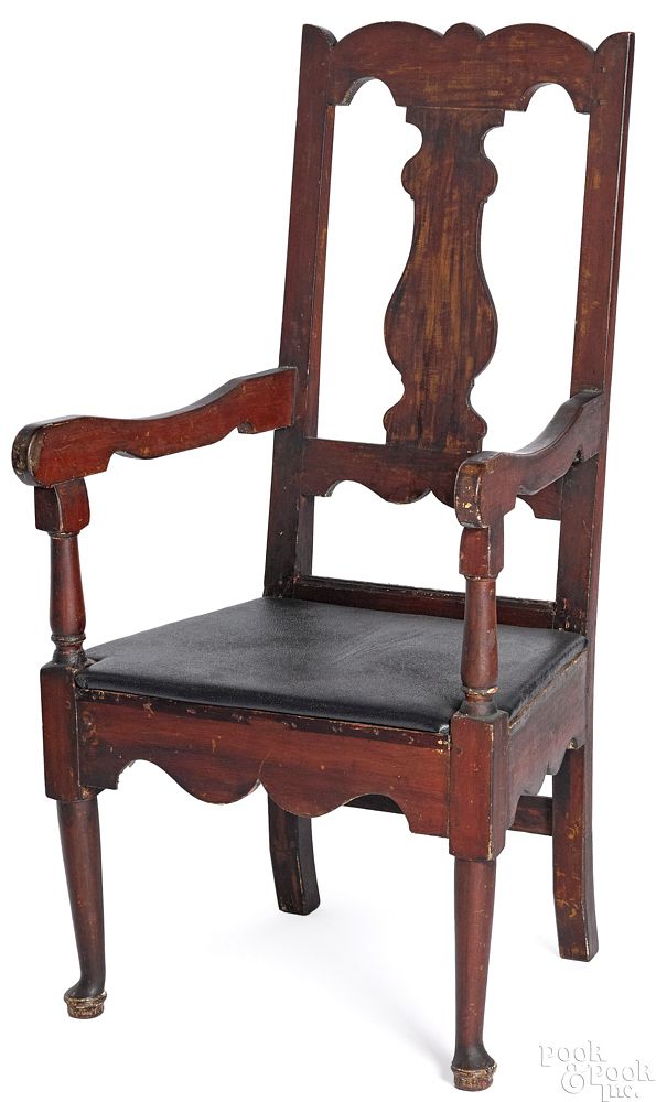 Appraisal: Pennsylvania Queen Anne walnut armchair Pennsylvania Queen Anne walnut armchair