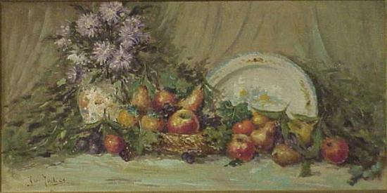 Appraisal: Oil on canvas th C still life with fruit and