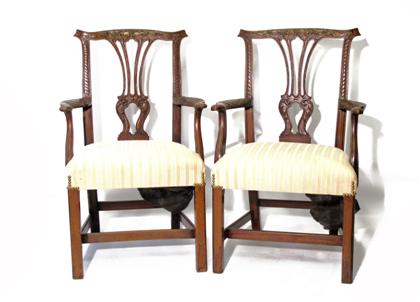 Appraisal: Pair of Chippendale carved mahogany armchairs possibly irish circa and