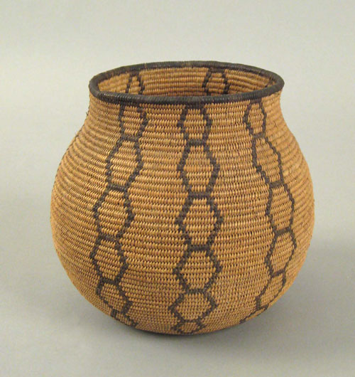 Appraisal: Mono Tulare California coiled basketry bowl with vertical bands of