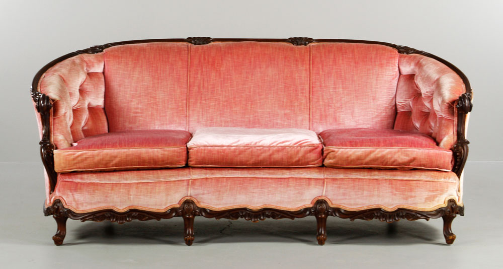 Appraisal: - Continental Style Upholstered Sofa Continental style upholstered sofa mahogany