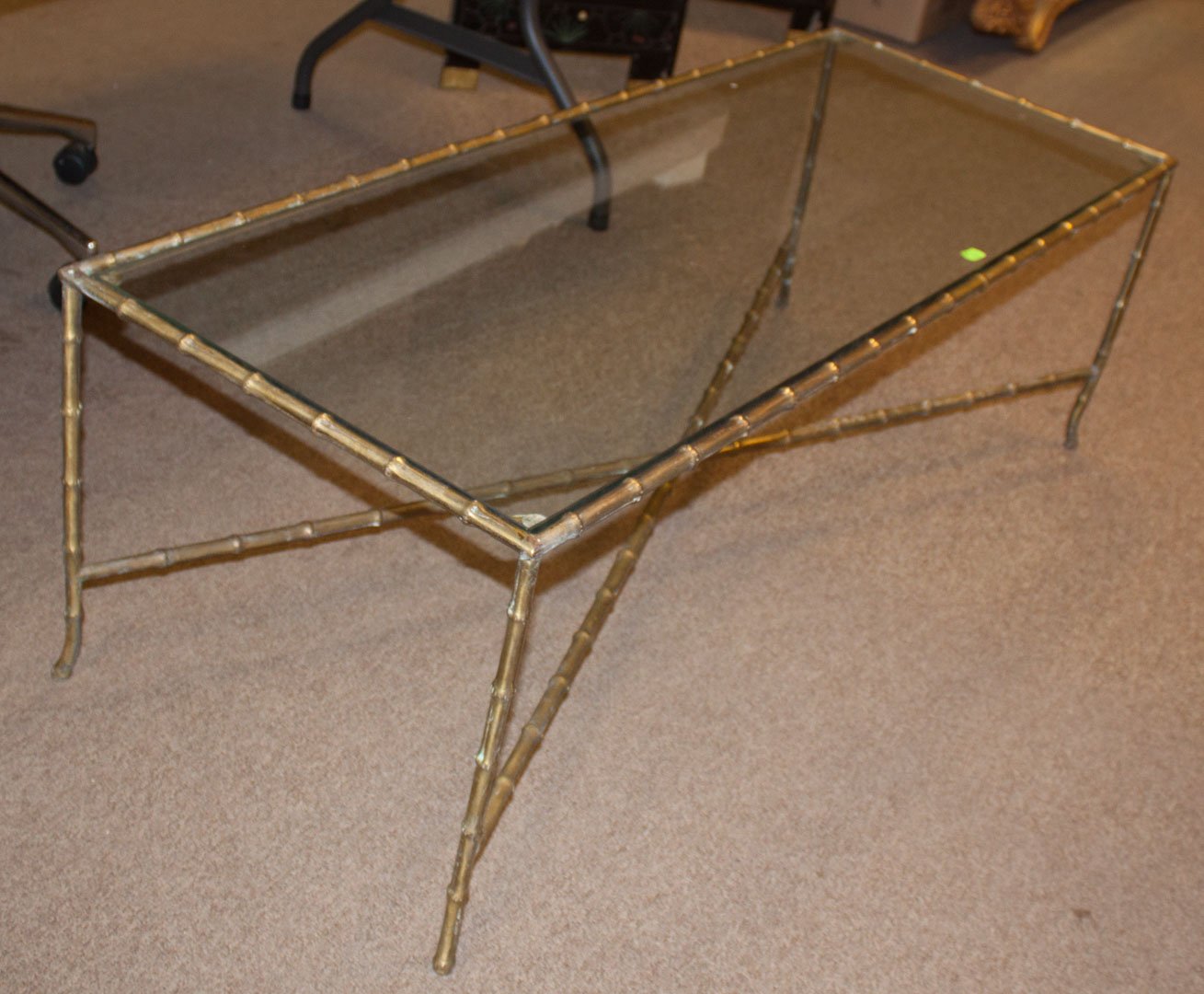 Appraisal: Contemporary brass and glass coffee table