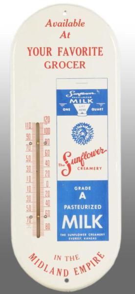 Appraisal: Tin Sunflower Milk Thermometer with Carton Description Kansas thermometer depicting