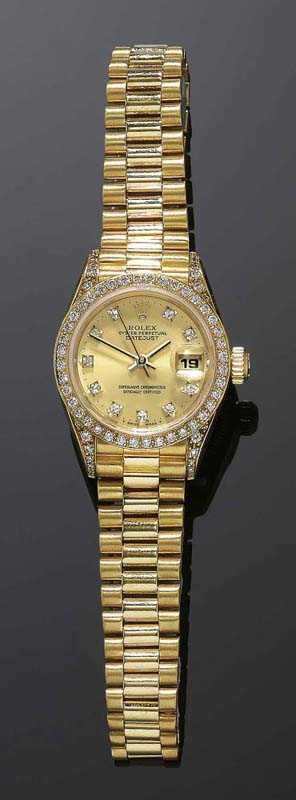 Appraisal: DIAMOND LADY'S WRISTWATCH ROLEX DATEJUST ca Yellow gold Gold case