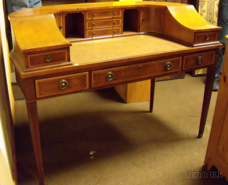 Appraisal: Regency-style Inlaid Mahogany Veneer D-shaped Writing Desk lg in