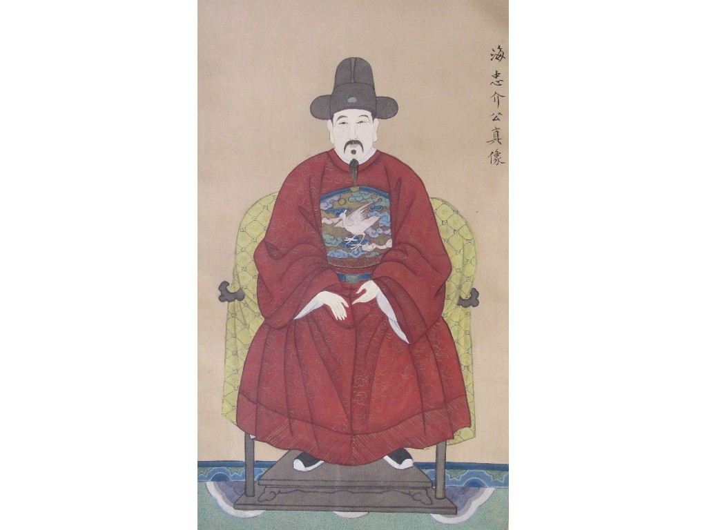 Appraisal: A pair of Chinese scroll paintings of a mandarin and