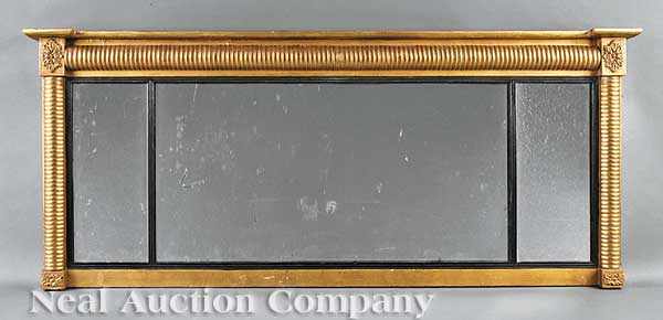 Appraisal: An American Classical Carved and Gilded Overmantel Mirror c bolection-molded