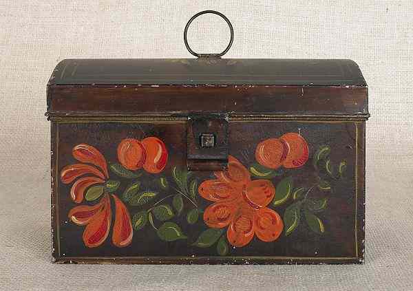 Appraisal: Tole dome lid box early th c with floral decoration