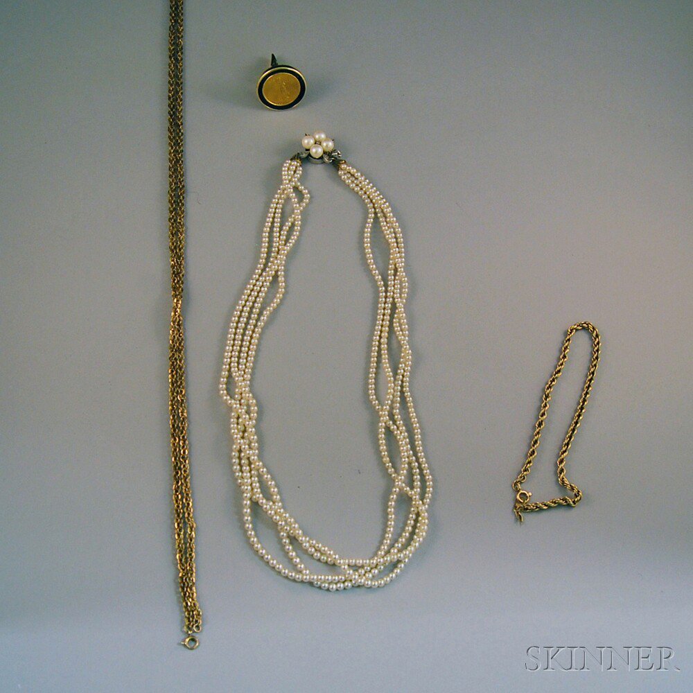 Appraisal: Small Group of Jewelry a multi-strand seed pearl necklace with