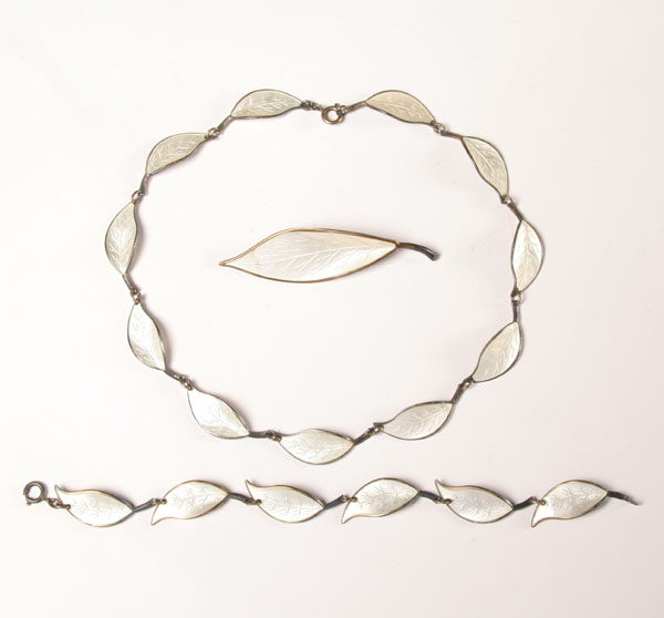 Appraisal: David Andersen sterling and white enamel neclace formed with interlocking