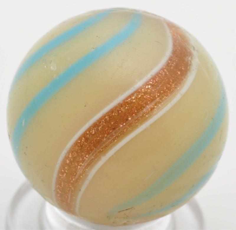 Appraisal: Custard Opaque Banded Lutz Marble Description Hard-to-find custard opaque base