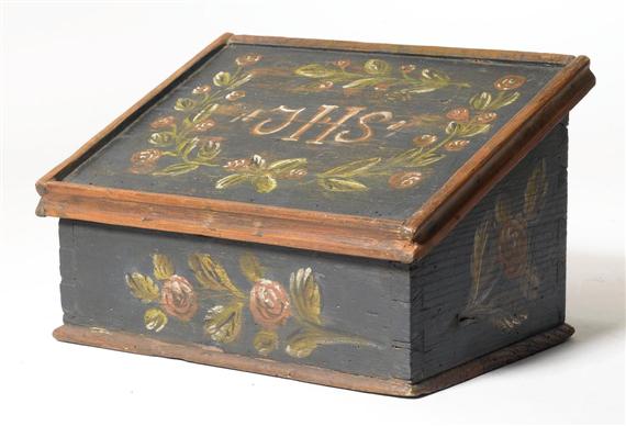 Appraisal: TRAVELLING DESK Baroque South German Polychrome painted wood Hinged lid