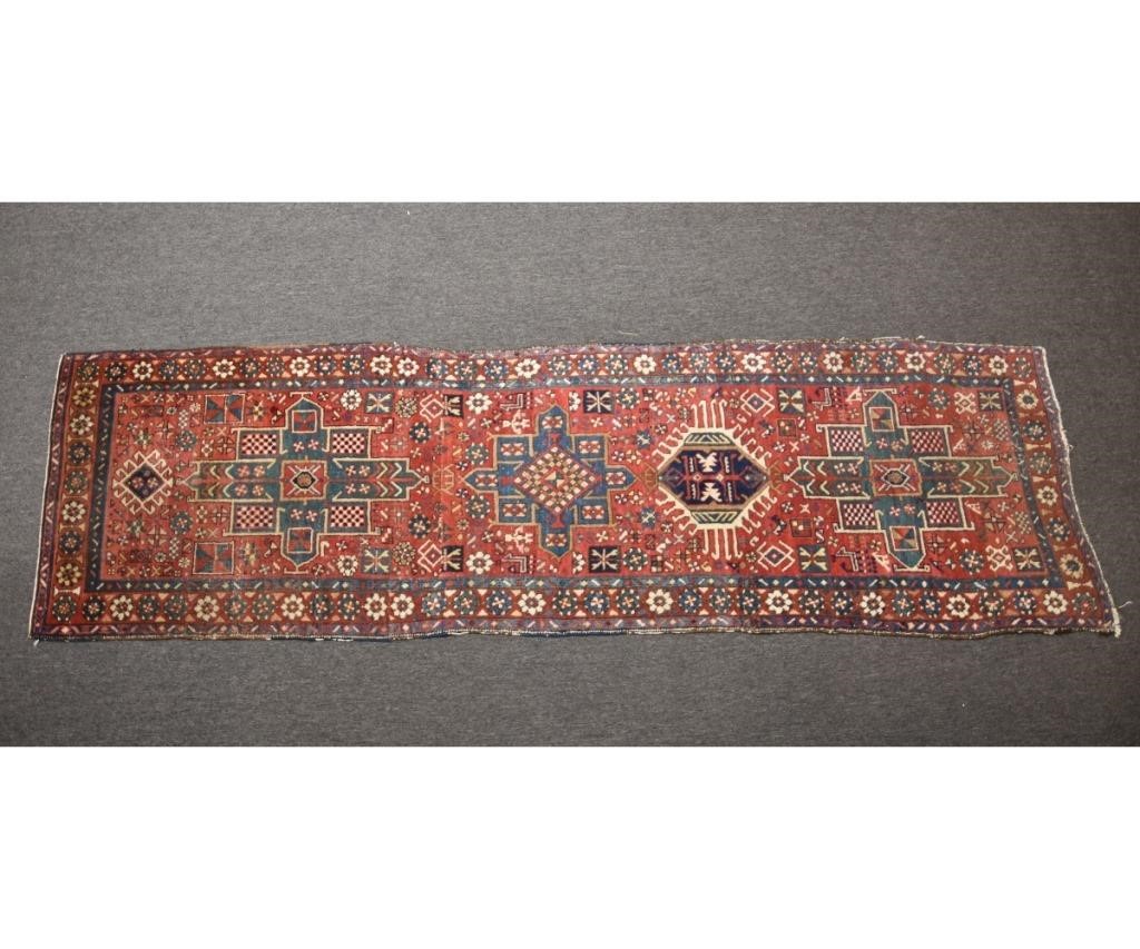 Appraisal: Antique Kazak hall runner with four center geometric medallions and