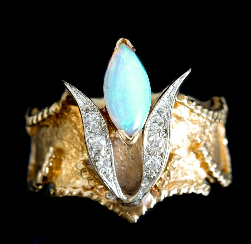 Appraisal: K YG WG OPAL DIAMOND RING SIZE k yellow and